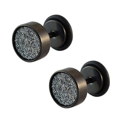 Disco Black White Stainless Steel Black Silver Ear Stud Earring Pair