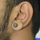 Disco Black White Stainless Steel Black Silver Ear Stud Earring Pair