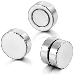 Dual Magnet 8 Mm Stainless Steel Silver Non Pierced Stud Earring Pair