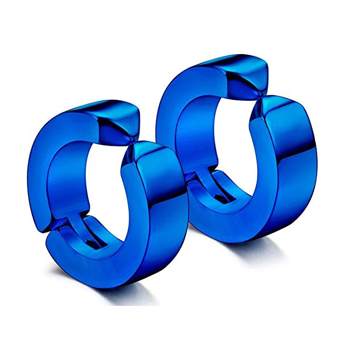Stainless Steel Neon Blue Non-Piercing Hoop Bali Openable Earring Pair