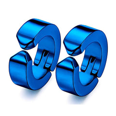 Stainless Steel Neon Blue Non-Piercing Hoop Bali Openable Earring Pair