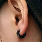 Stainless Steel Black Silver Non Pierced Hoop Bali Earring Pair