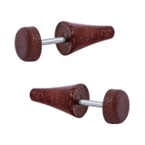 Triangle Dumbell Barbell Wooden Brown Silver Rhodium Ear Stud Earring Pair Boys Men