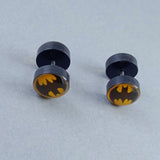 Batman Black Yellow Stainless Steel Stud Earring Pair For Men