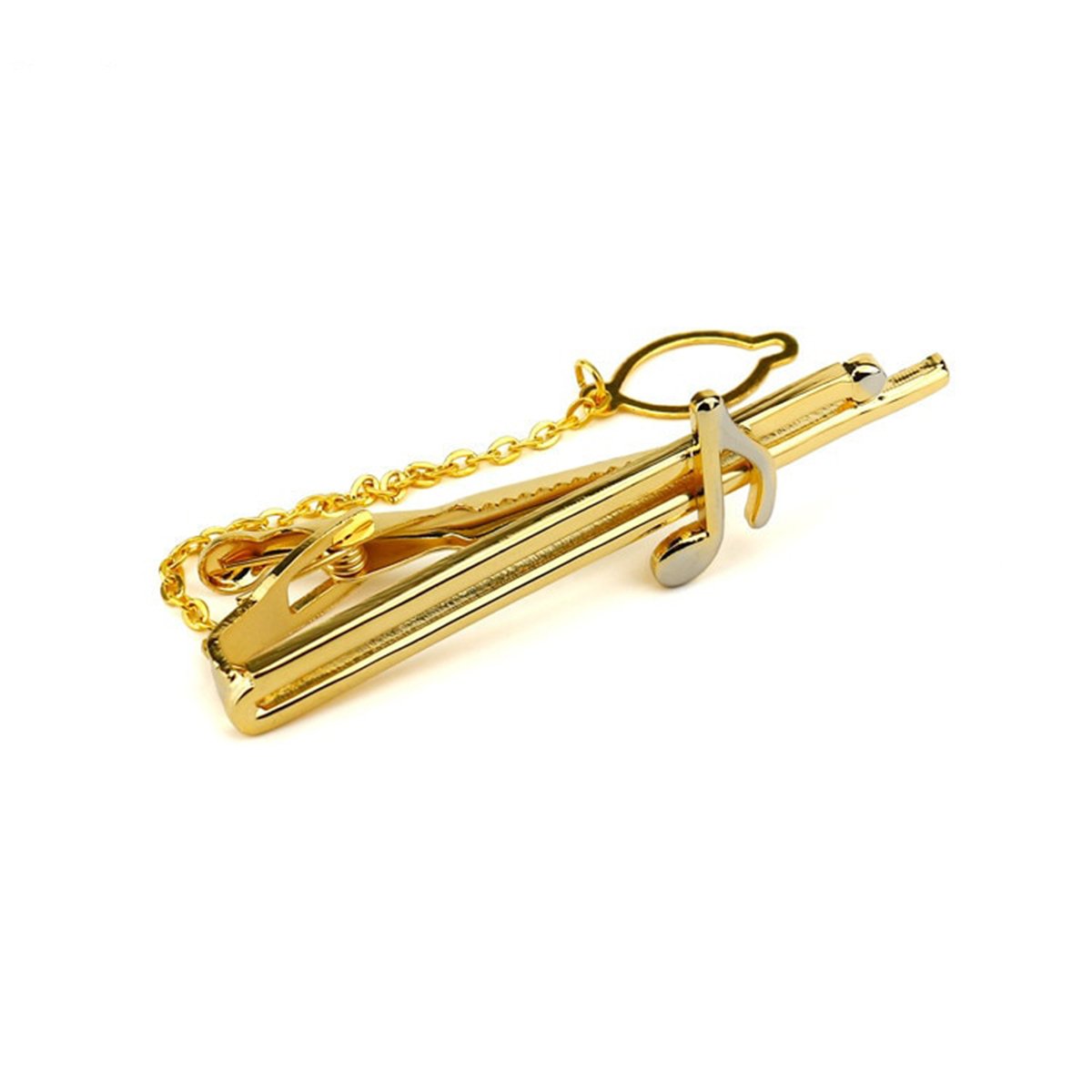 Music 18K Gold Rhodium Cz Formal Shirt Tie Pin Clip Branded Gift Box