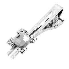 Faceted Grey Crystal Cz Formal Shirt Tie Pin Clip Branded Gift Box