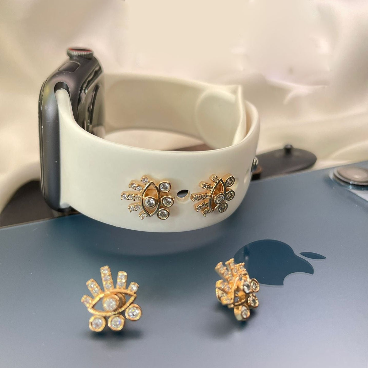 Eyelash Evil Eye Cubic Zirconia 18K Rose Gold Anti Tarnish 1 Piece Watch Charm Band For Women