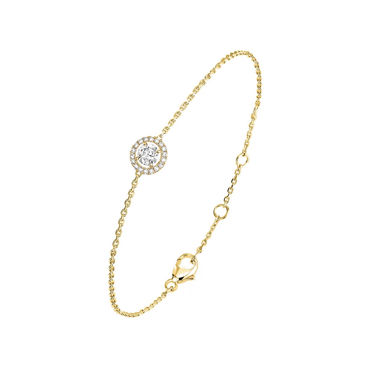Brass 18k Rose Gold Round Crystal Halo Chain Bracelet For Women