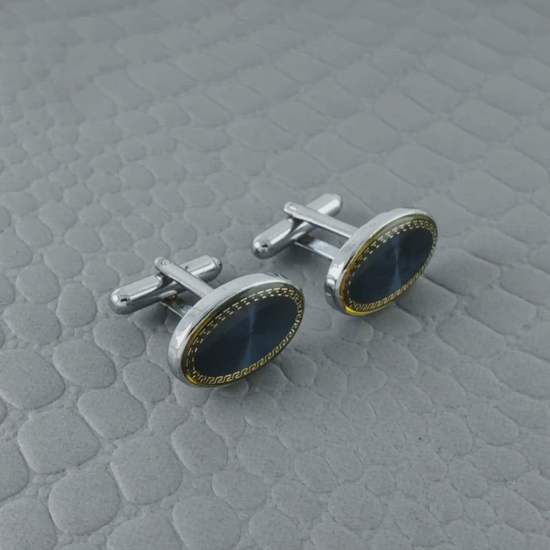Oval Blue Cufflinks In Box