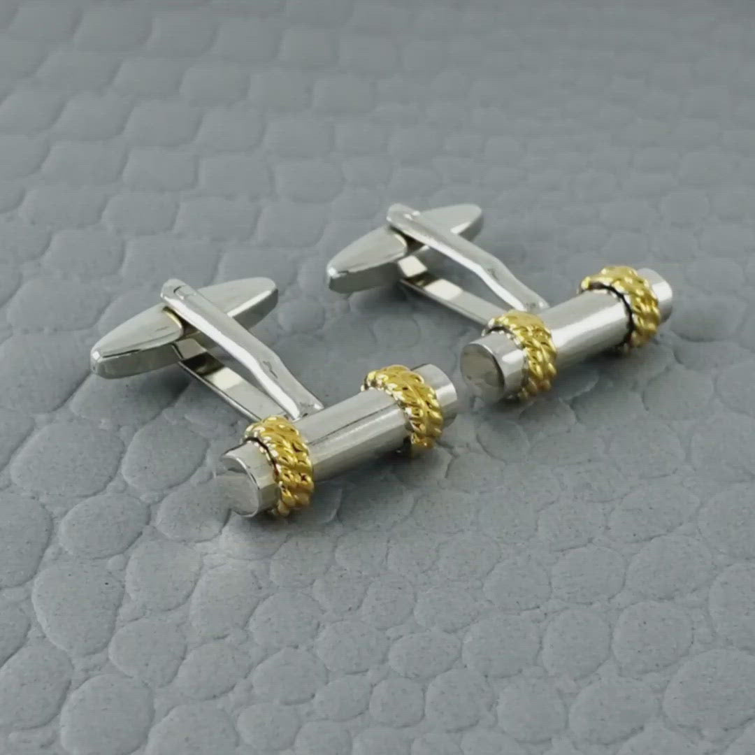 Glossy Silver Gold Cufflinks In Box