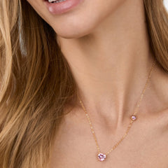 Brass 18K Rose Gold Valentines Pink Heart Necklace For Women