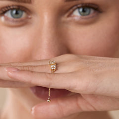 Brass 18K Rose Gold Adjustable Chain Ring For Women