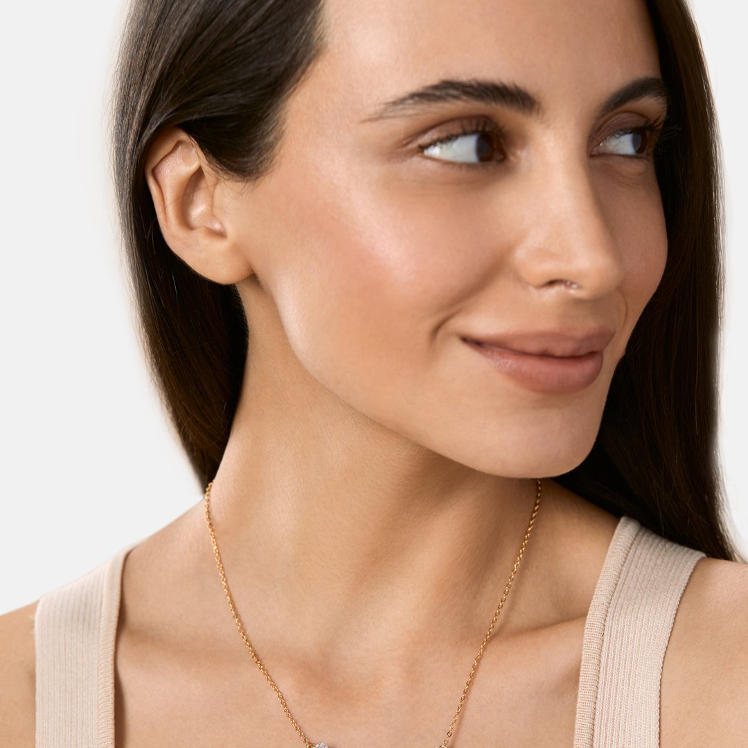 Brass 18k Rose Gold Graduating Crystal Necklace For Women