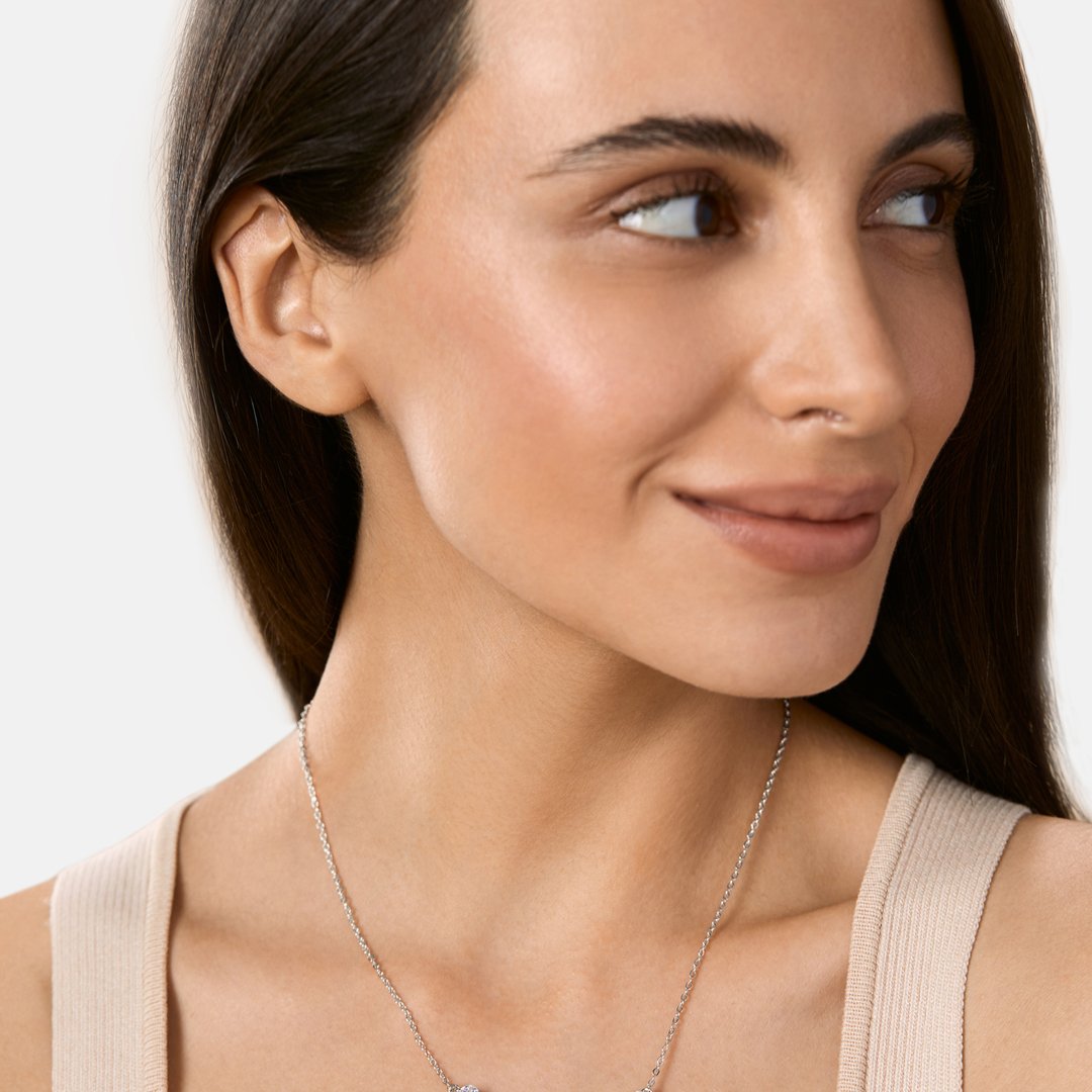 Brass 18k Rose Gold Graduating Crystal Necklace For Women