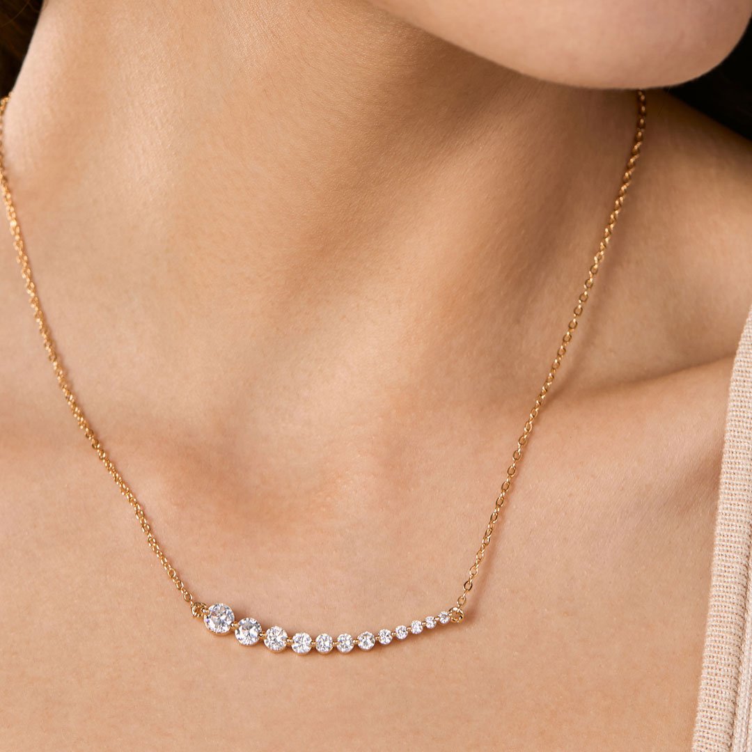 Brass 18k Rose Gold Graduating Crystal Necklace For Women