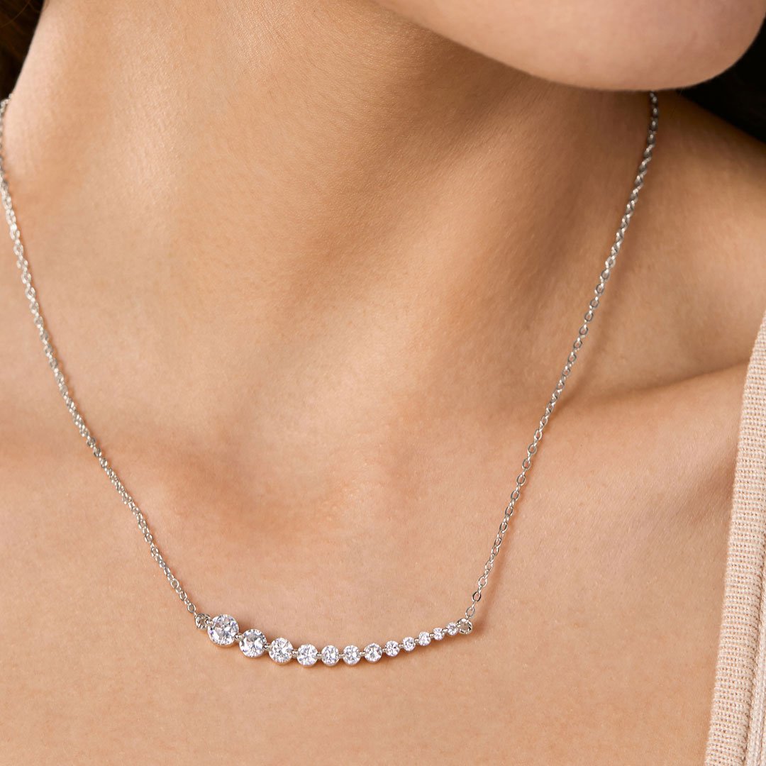 Brass 18k Rose Gold Graduating Crystal Necklace For Women