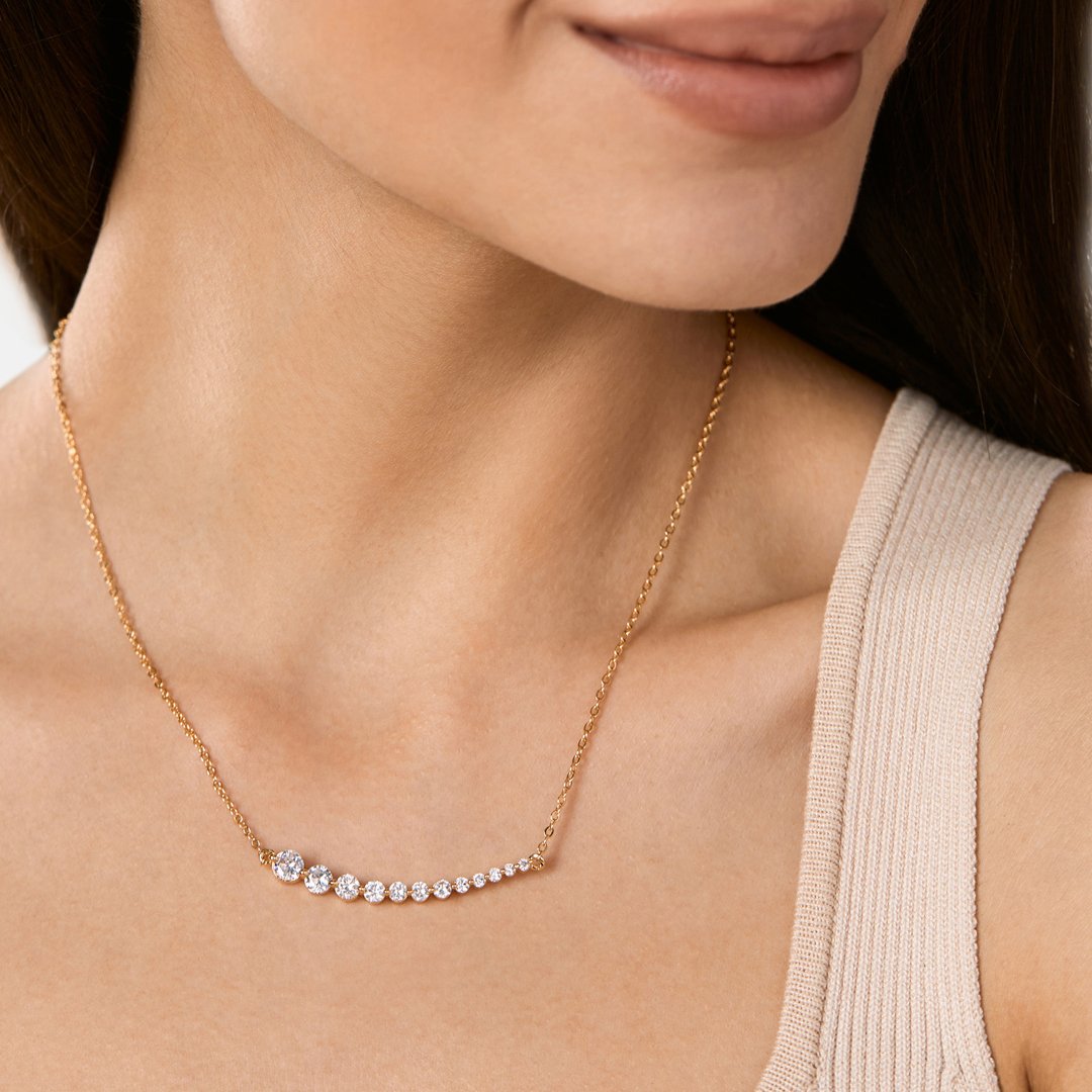 Brass 18k Rose Gold Graduating Crystal Necklace For Women