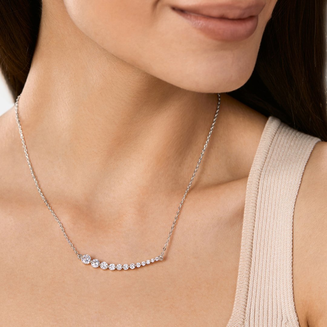 Brass 18k Rose Gold Graduating Crystal Necklace For Women