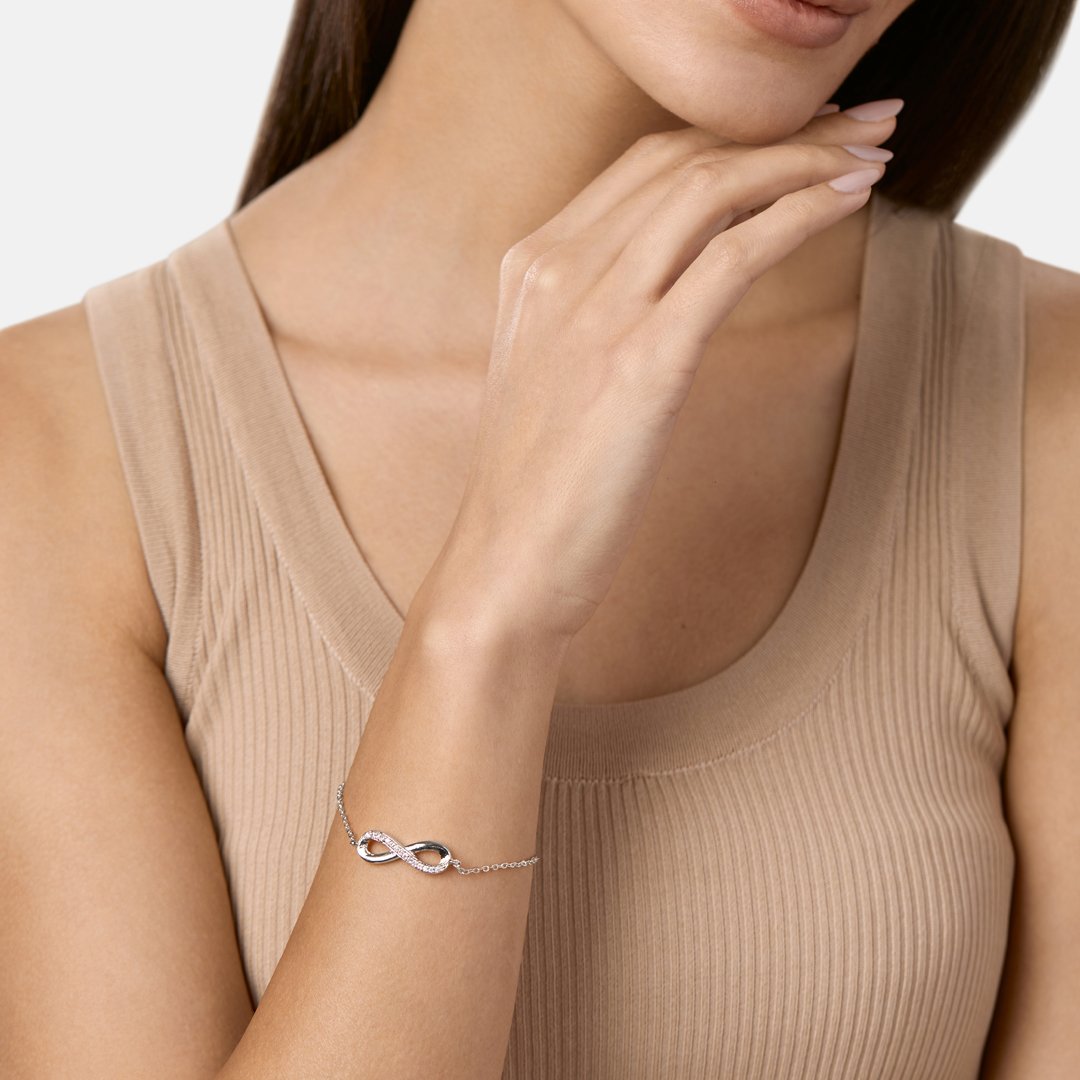 Buy CLARA 925 Sterling Silver Adjustable Rhodium Plated Infinity Swiss  Zirconia Bracelet | Shoppers Stop