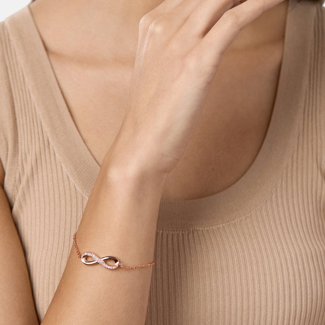 Brass 18k Rose Gold Infinity Chain Bracelet For Women