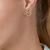 Brass 18k Rose Gold Inter Linking Crystal Studs Earring Pair For Women