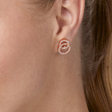 Brass 18k Rose Gold Inter Linking Crystal Studs Earring Pair For Women