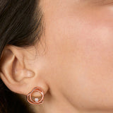 Brass 18k Rose Gold Heart Twirl Crystal Stud Earring Pair For Women