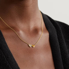 Brass 18k Rose Gold Twin Heart Chain Necklace For Women